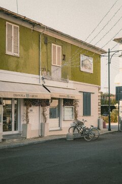 Exterior of a building in voltera city in Tuscany area, fall 2021 , italy