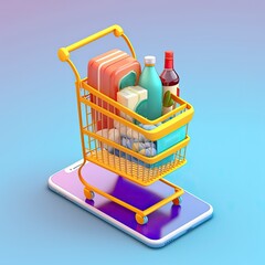 Shopping online Mobile app with smart phone,Buying groceries online concept.