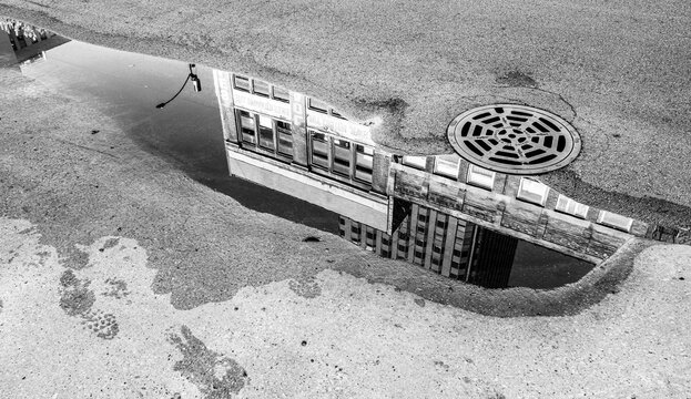 Reflection on a road