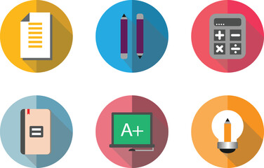 Supplies for office and education. School studying icon set. Vector design collection.
