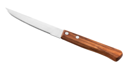Serrated table knife with wooden handle isolated