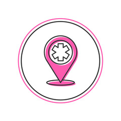 Filled outline Medical map pointer with cross hospital icon isolated on white background. Vector