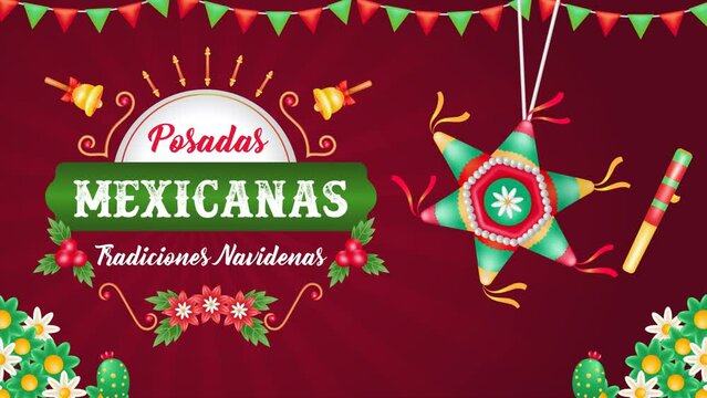 Posadas Mexicanas. 3d illustration of festivities breaking a pi&ntilde;ata with a stick