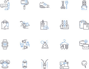 Production outline icons collection. Production, Manufacturing, Factory, Output, Construct, Fabricate, Create vector and illustration concept set. Assemble, Forge, Extrude linear signs