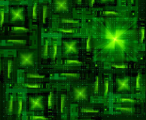 Green technology background. Abstract fractal art, representing electronic circuits such as computer chips.