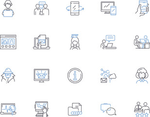 Account outline icons collection. Account, Finance, Bank, Balance, Debits, Credits, Reconciliation vector and illustration concept set. Reporting, Statements, Online linear signs