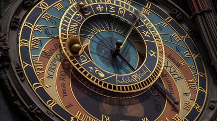 Fototapeta na wymiar Astronomical clock close up Generative AI