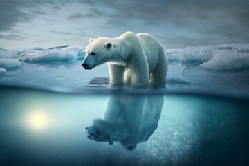 Obraz na płótnie Canvas Ice-made polar bear standing on ice. Generative AI