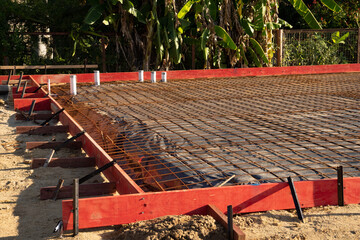 Slab being prepared for a new shed construction in tropical North Queensland.