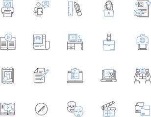Portfolio outline icons collection. Portfolio, Investments, Assets, Equity, Funds, Stocks, Bonds vector and illustration concept set. Securities, Wealth, Profits linear signs