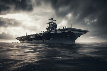 Aircraft carrier Black and white illustrations. Generative AI