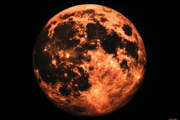 Full orange moon in PNG isolated on transparent background. Generative AI