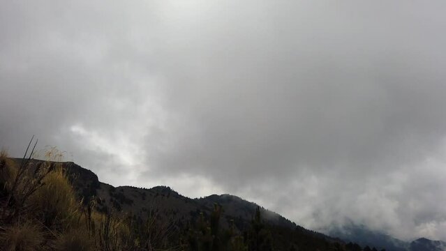 Time lapse footage of gray sunset sky over Nevado de Colima mountain in Colima, Mexico