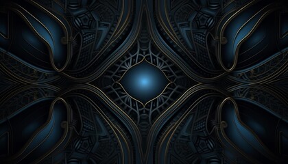 abstract fractal background, Black premium symmetrical background with a luxurious blue pattern and lines. Rich background for premium poster. Generative Ai, Ai, Generative