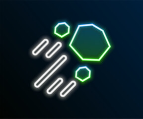 Glowing neon line Flying stone icon isolated on black background. Colorful outline concept. Vector