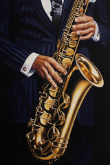 Obraz premium musician playing a saxophone - generative AI