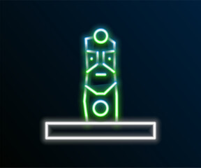 Glowing neon line Slavic pagan idol icon isolated on black background. Antique ritual wooden idol. Colorful outline concept. Vector