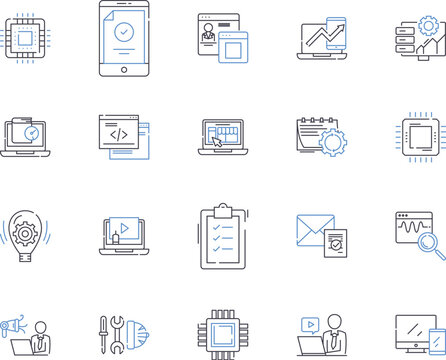 machine learning outline icons collection. machine, learning, AI, neural, networks, algorithm, data vector and illustration concept set. prediction,supervised,unsupervised linear signs