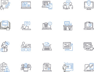 Working people outline icons collection. Labor, Employees, Staff, Personnel, Workforce, Professionals, Employed vector and illustration concept set. Executives, Operatives, Occupants linear signs