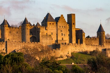 Scenic view of the beautiful landmark of Chateau Comtal castle  located in Carcassonne, France