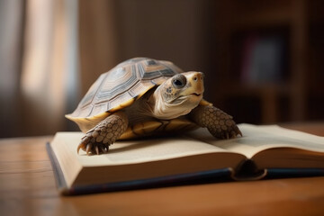 Cute turtle on top of a book