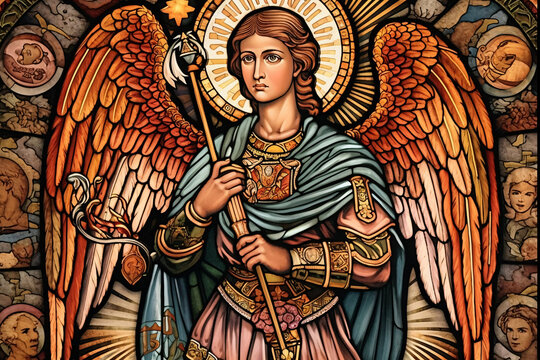 St. Michael the Archangel Illustration. Archangle Saint Michael. Generative Ai. Protection and Defense Symbol.