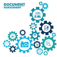 Document management vector illustration. Blue concept with no people related to digital file storage system and software, corporate records keeping, database technology.