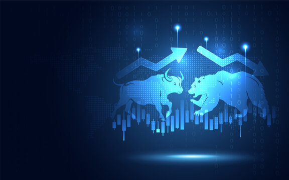 Bullish and bearish stock market blue abstract background. Increasing and decreasing of currency value theme. Business trading financial and startup investment concept. Vector illustration