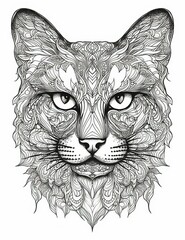 Beautiful cat illustration for coloring book, intricate ink lines, black and white -Generative Ai