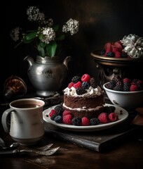 Obraz na płótnie Canvas Luxury latte and dessert, decadent chocolate sweets,, Generative Ai