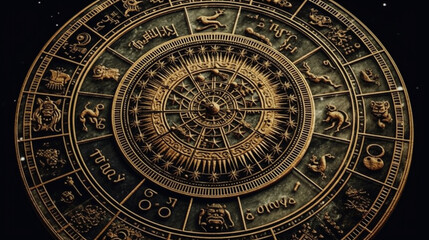 Fototapeta na wymiar astrology, Astronomical clock close-up. Zodiac signs
