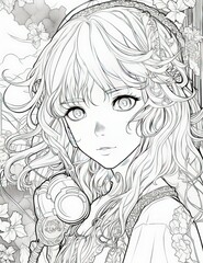 Fototapeta premium Japanese traditional cartoon character illustration, coloring image with bkacl ink outline - Generative Ai