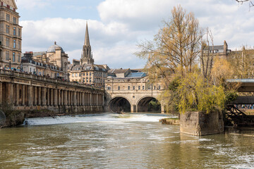 Fototapeta premium Tthe landmark of Bath Spa. Near River Avon, The Architect, Bulteney Bridge, Parade Gardens