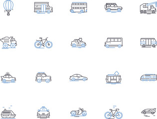 Transport set outline icons collection. Transport, Set, Vehicles, Travel, Haulage, Logistics, Wheels vector and illustration concept set. Cargo, Shipping, Railway linear signs