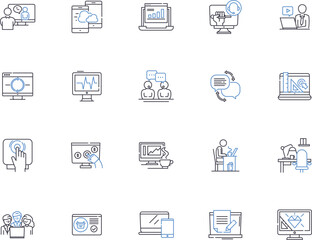 Network outline icons collection. Network, Internet, Wi-Fi, Ethernet, Connectivity, Routers, Hubs vector and illustration concept set. Switches, Protocols, IP linear signs