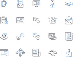 Hr manager outline icons collection. HR, Manager, Human, Resources, Personnel, Manage, Recruitment vector and illustration concept set. Training, Performance, Evaluation linear signs