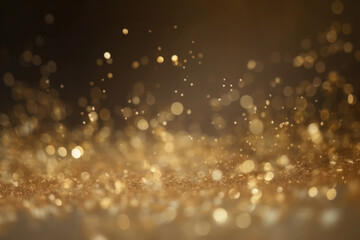 Obraz na płótnie Canvas A glitter grunge background with defocused abstract Twinkly Lights and golden particles. Bright pattern for festive celebration and luxury gala. AI Generative.