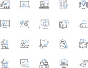 Workshop outline icons collection. Workshop, Training, Seminar, Education, Conference, Skill, Class vector and illustration concept set. Craft, Symposium, Tutoring linear signs