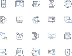 Internet outline icons collection. Net, Web, Online, WiFi, Webbing, Cyberspace, Networking vector and illustration concept set. Bandwidth, Streaming, Email linear signs