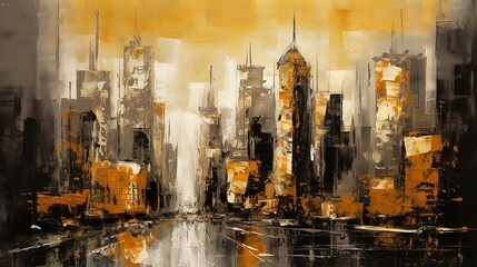Abstract metropolitan monochromatic cityscape painted with a monotonic yellow and white palette, created with Generative AI