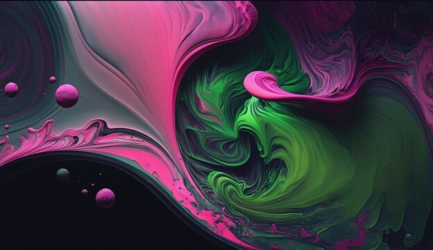 Chromatic Fusion: An Intense Abstract Experience - Green, Black and Pink - Generative Artwork