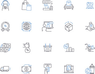 Market outline icons collection. market, trading, stocks, commodities, investing, retail, selling vector and illustration concept set. consumers, demand, supply linear signs
