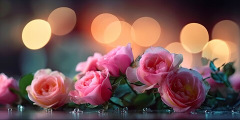 Bunch of roses on bokeh background with copy space for special celebration like valentine's day, women's day and mother's day etc.