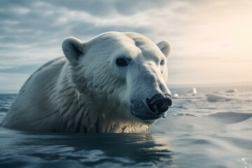 Obraz na płótnie Canvas A polar bear stranded on an ice floe showing the effects of global warming. Generative AI