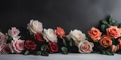 Bunch of roses on black background with copy space for special celebration like valentine's day, women's day and mother's day etc.