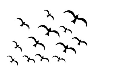 Illustration of a beautiful flock of black birds flying with wings outstretched – Silhouettes of small birds