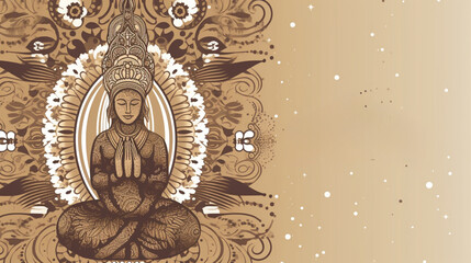 Illustration of Buddha in Yoga Pose with Sacred Geometry Pattern Background Generative AI