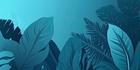 Collection of tropical leaves foliage plant in blue - generative ai