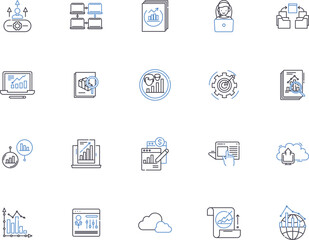 Data outline icons collection. Data, Digital, Analytics, Intelligence, Records, Information, Knowledge vector and illustration concept set. Storage, Tabular, Structured linear signs