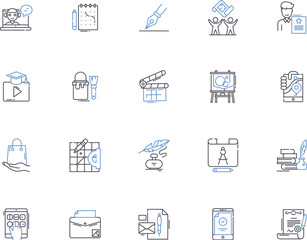Design outline icons collection. Design, Creation, Pattern, Presentation, Architecture, Modeling, Artistic vector and illustration concept set. Visualization, Graphic, Ornamentation linear signs